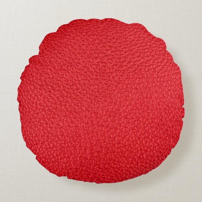 Red leather texture round pillow (Front)
