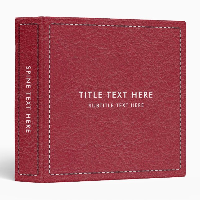 Red Leather Texture & Stitching  3 Ring Binder (Front/Spine)