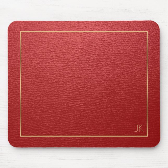 Red Leather Texture With Gold Frame Mouse Pad (Front)