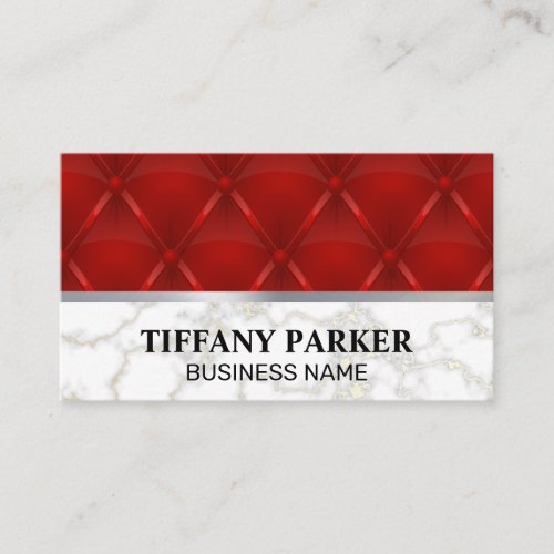 Red Leather Upholster  Marble Metallic Trim Business Card