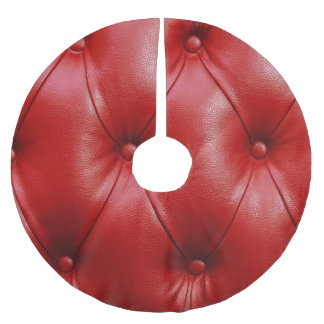 Red Leather: Upholstery Pattern Elegance. Brushed Polyester Tree Skirt