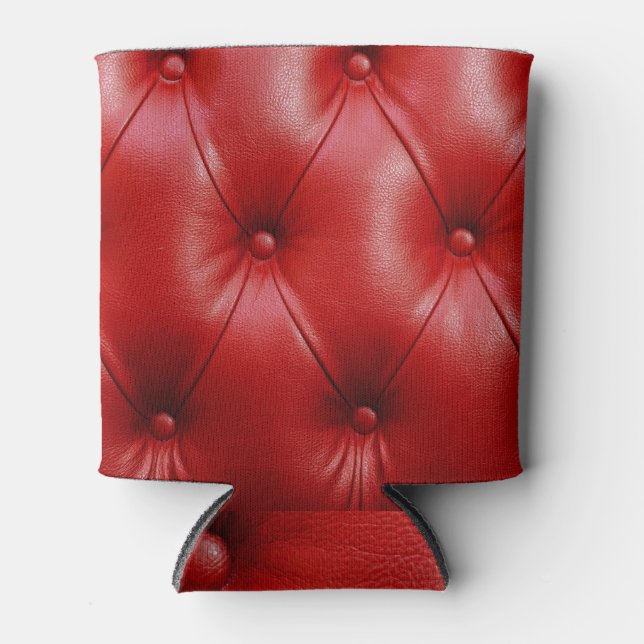 Red Leather: Upholstery Pattern Elegance. Can Cooler (Front)