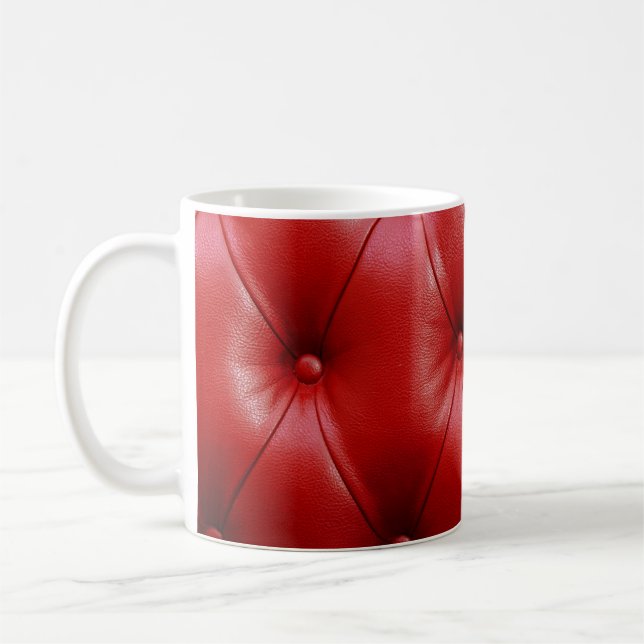 Red Leather: Upholstery Pattern Elegance. Coffee Mug (Left)