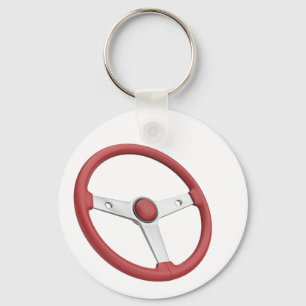 Red leather vintage car steering wheel keychain