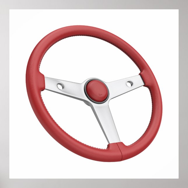 Red leather vintage car steering wheel poster (Front)