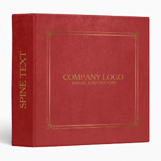 Red Leather With Gold Frame Accent 3 Ring Binder