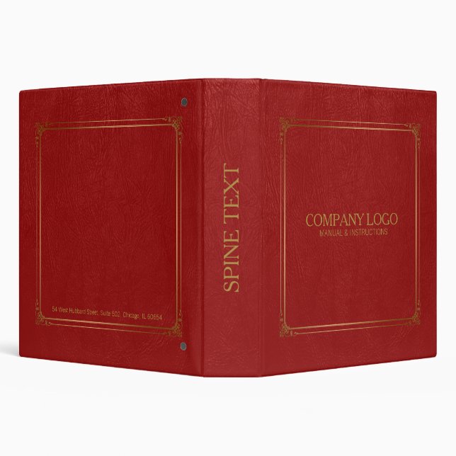 Red Leather With Gold Frame Accent 3 Ring Binder (Background)