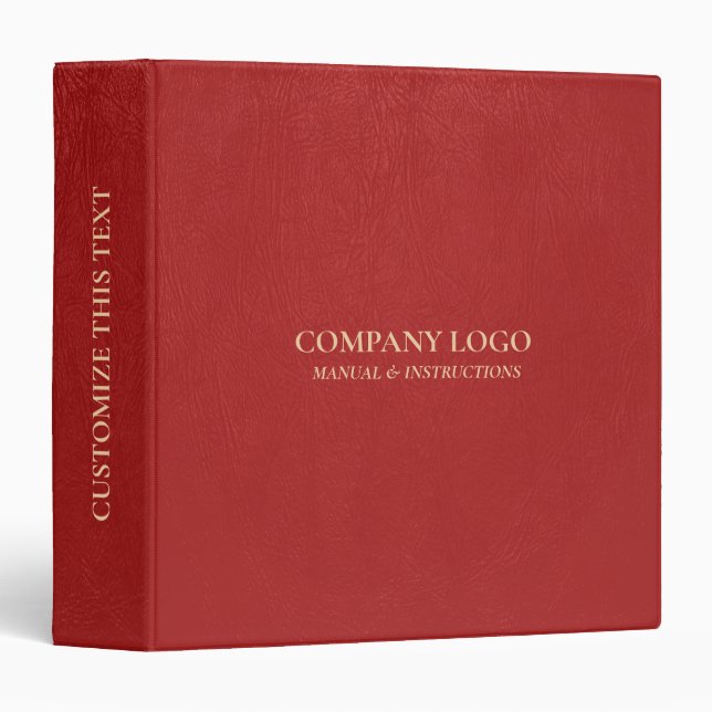 Red Leather With Personalizable Gold Typography 3 Ring Binder (Front/Spine)
