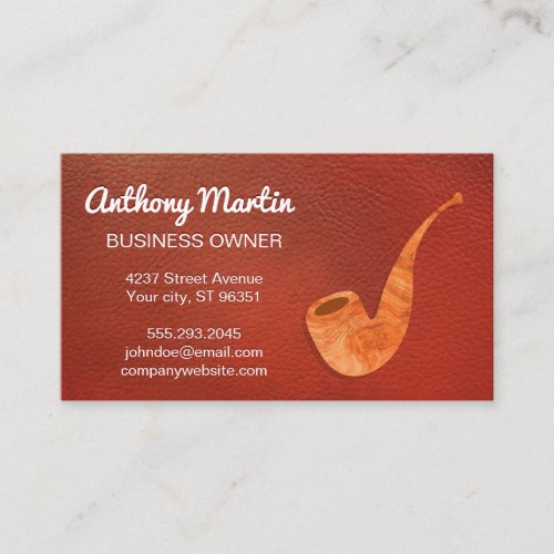 Red Leather  Wooden Pipe Business Card