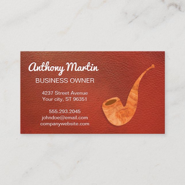 Red Leather | Wooden Pipe Business Card (Front)
