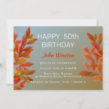 Red Leaves Autumn Birthday Party Invitation by BlueHyd at Zazzle