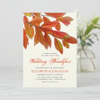 Red Leaves Branches Wedding Breakfast Invitation by fallcolors at Zazzle