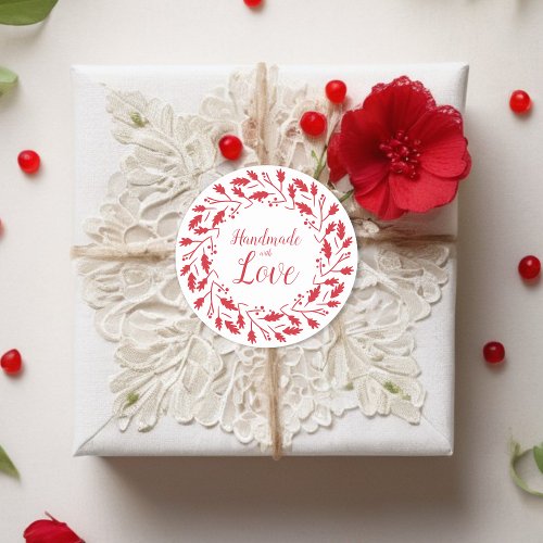 Red Leaves  Branches Wreath Handmade Love Quote Classic Round Sticker