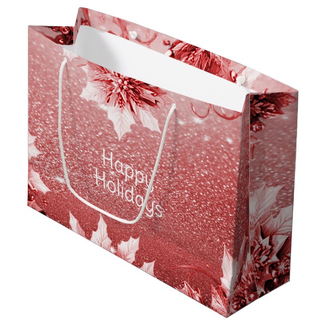 Red Leaves Christmas Holiday Gift Bag (Front Angled)