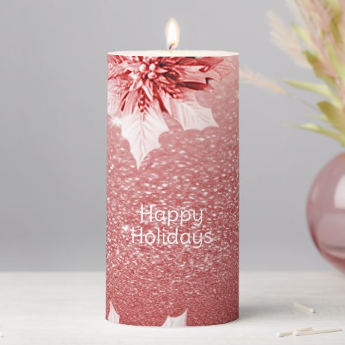 Red Leaves Christmas Holiday Pillar Candle