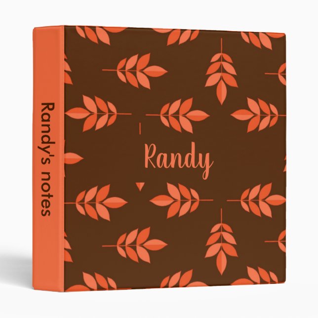 Red leaves custom name brown 3 ring binder (Front/Spine)