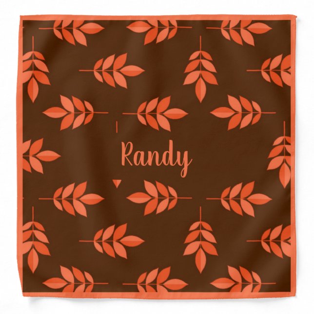 Red leaves custom name brown bandana (Front)