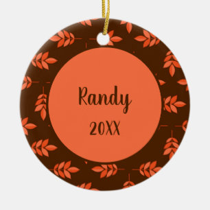 Red leaves custom name brown ceramic ornament