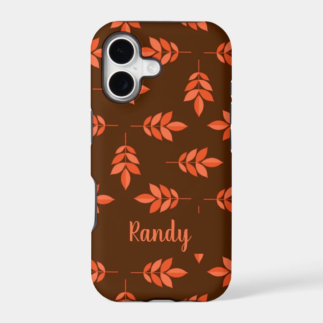 Red leaves custom name brown iphone case (Back)