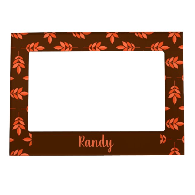 Red leaves custom name brown magnetic frame (Front)