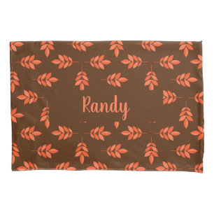 Red leaves custom name brown pillow case