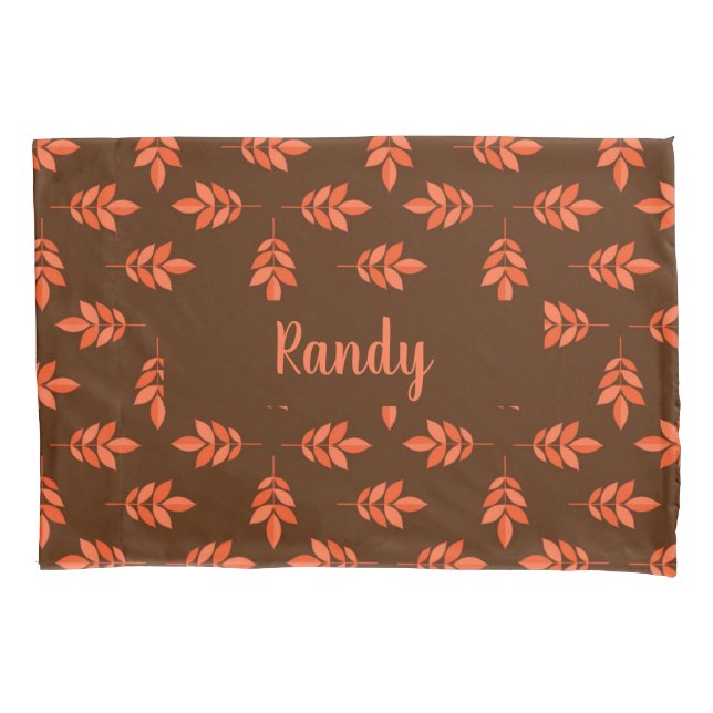 Red leaves custom name brown pillow case (Front)