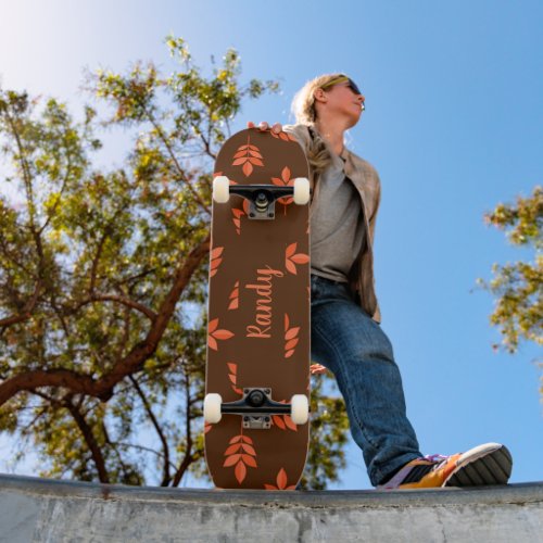 Red leaves custom name brown skateboard