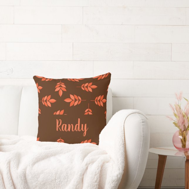 Red leaves custom name brown throw pillow (Couch)