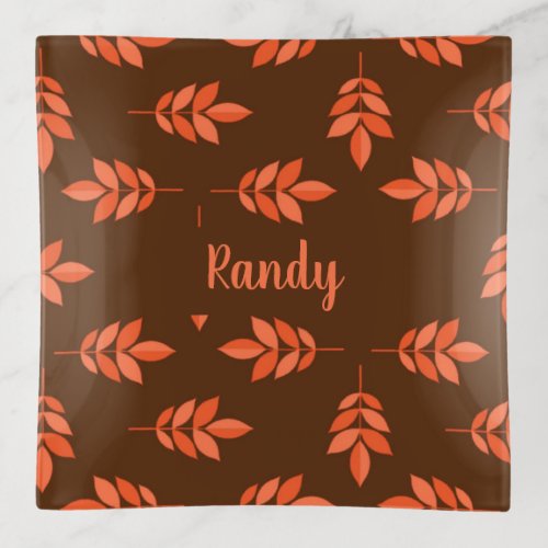 Red leaves custom name brown trinket tray