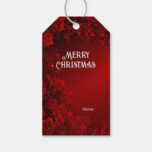 Red Leaves Floral Holiday Gift Tag (Front)