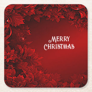 Red Leaves Floral Holiday Paper Coaster