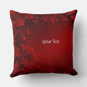 Red Leaves Floral Holiday Throw Pillow
