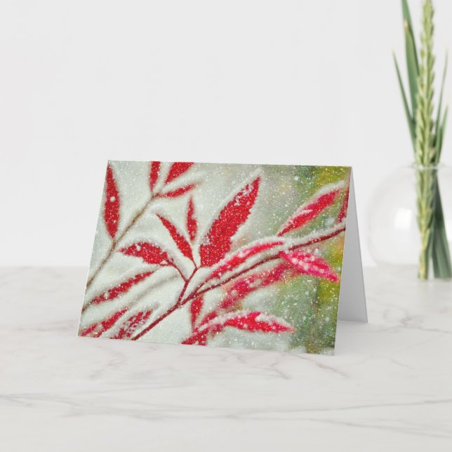 Red Leaves Nature Art Christmas Holiday Card (Front)