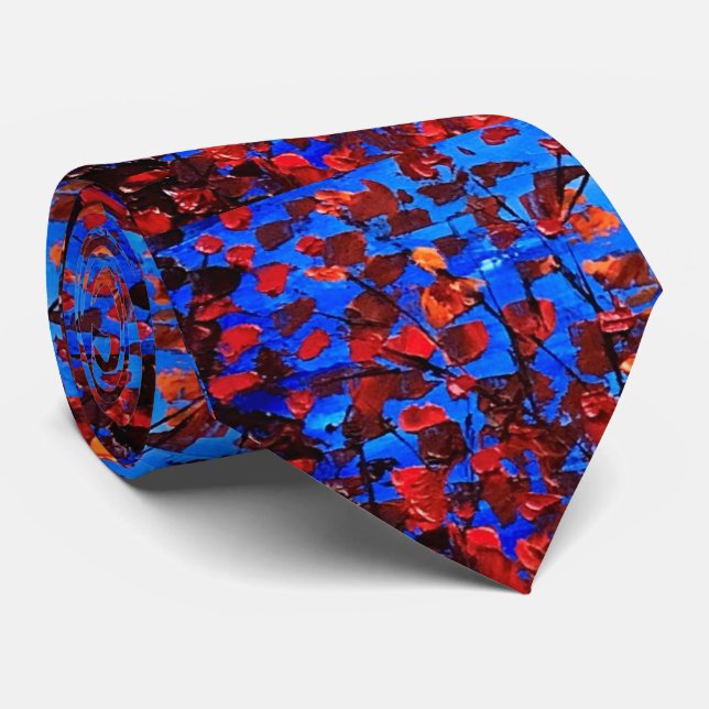 Red leaves over a blue sky neck tie (Rolled)