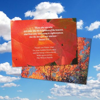 Red Leaves Pastor Appreciation Scripture Thank You Invitation by dustytoes at Zazzle