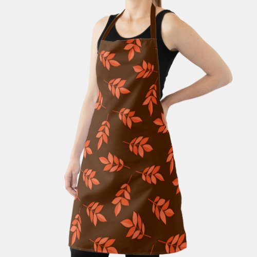 Red leaves pattern brown apron