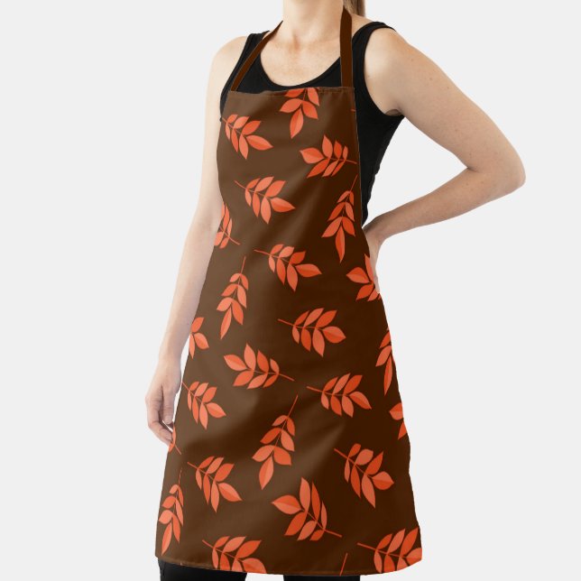 Red leaves pattern brown apron (Insitu)