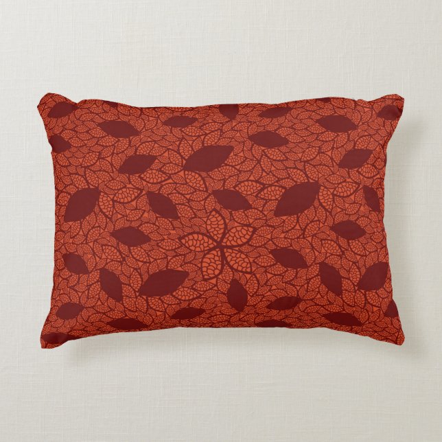 Red leaves pattern on orange accent pillow (Front)