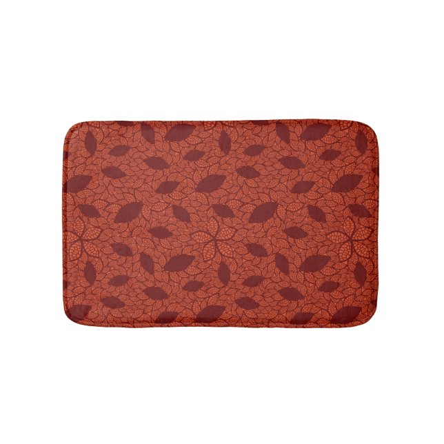 Red leaves pattern on orange bath mat (Front)