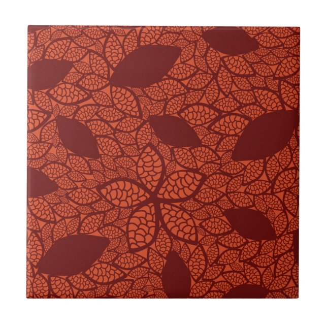 Red leaves pattern on orange ceramic tile (Front)