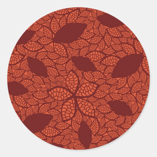 Red leaves pattern on orange classic round sticker (Front)