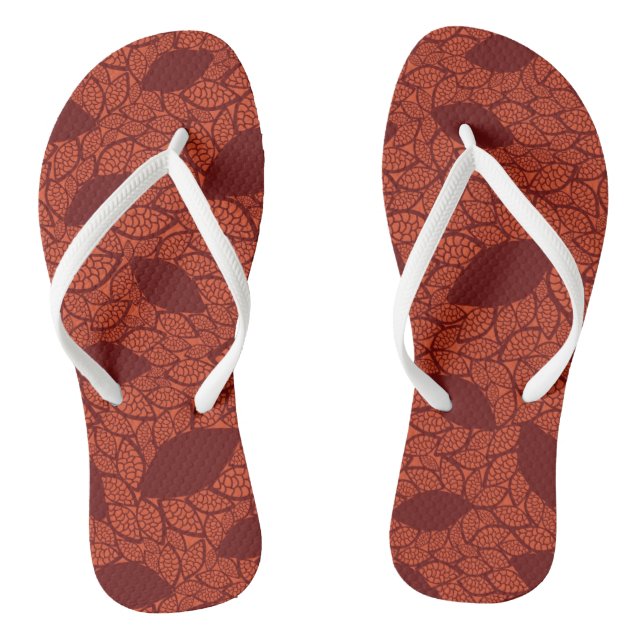 Red leaves pattern on orange flip flops (Footbed)