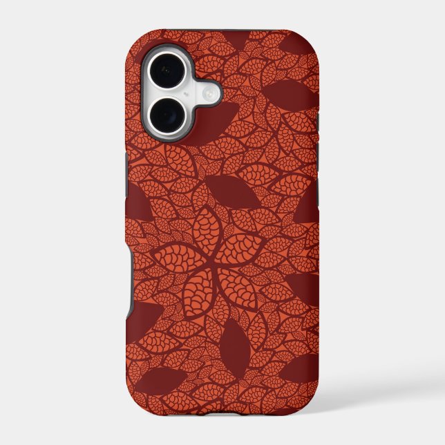 Red leaves pattern on orange iphone case (Back)