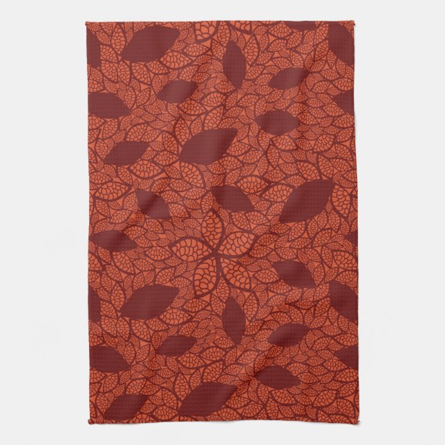 Red leaves pattern on orange kitchen towel (Vertical)