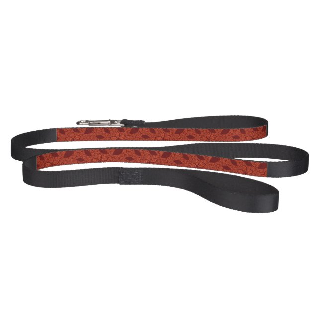 Red leaves pattern on orange pet leash (Full)