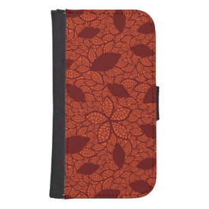 Red leaves pattern on orange samsung s4 wallet case
