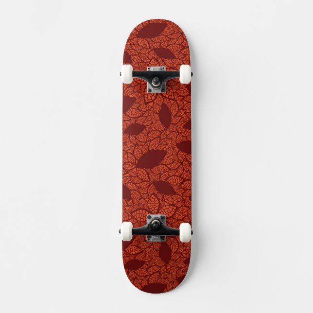 Red leaves pattern on orange skateboard deck (Front)