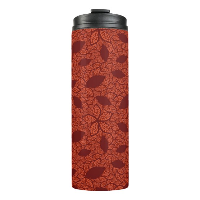 Red leaves pattern on orange thermal tumbler (Front)