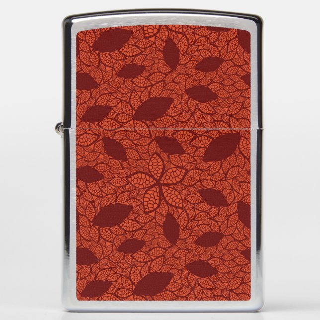 Red leaves pattern on orange zippo lighter (Front)