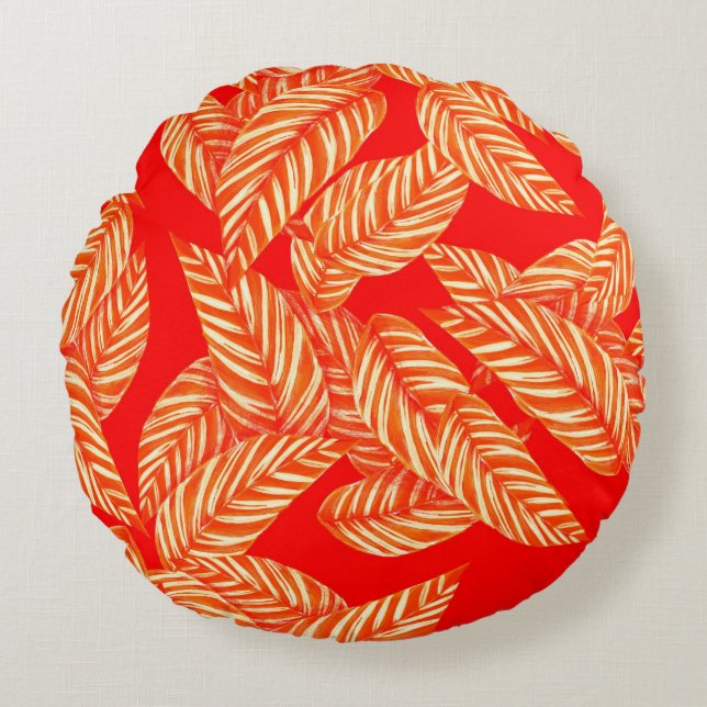 Red Leaves Round Pillow (Front)
